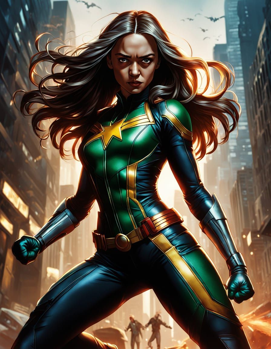 Cinematic Rogue from X-Men with White Hair Streaks