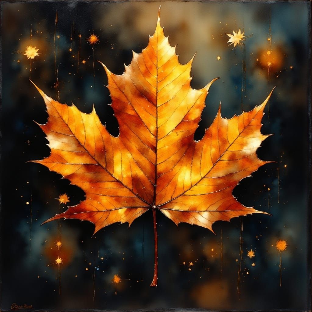 Vibrant Autumn Leaf in Ethereal Fantasy Light