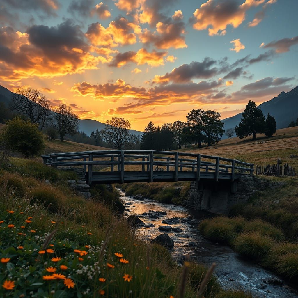 Traditional Swiss Landscape Painting in Hyperrealistic Style