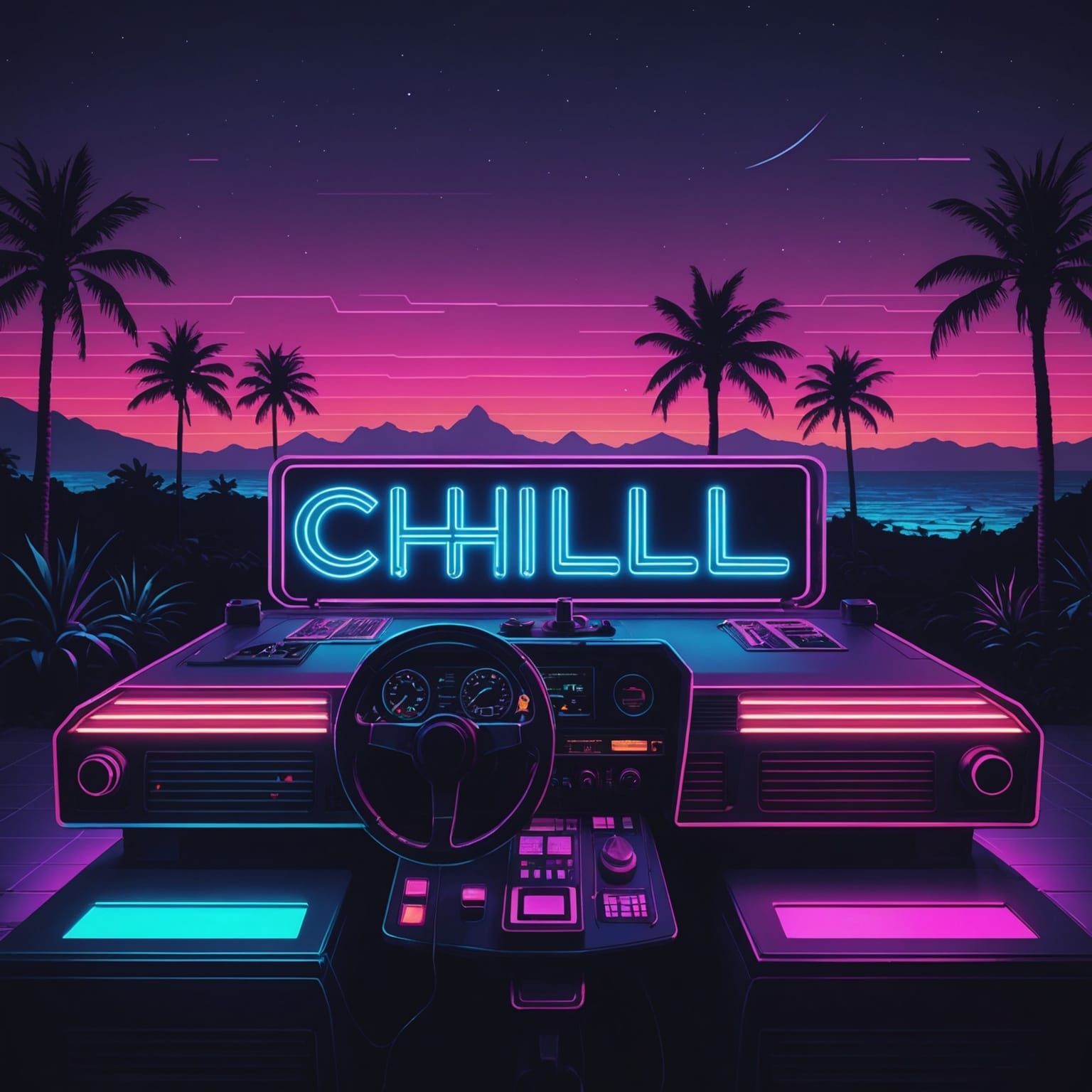 Synthwave Musical Instruments in Neon Retro Style
