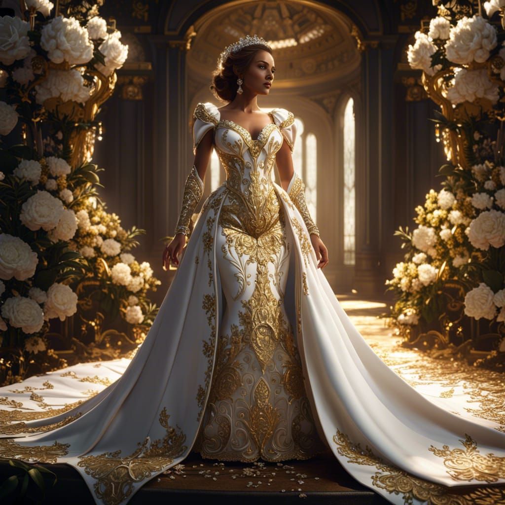 Floral Wedding Gown Masterpiece in Dark Fantasy Style