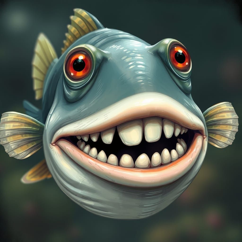 Whimsical Fish Portrait in a Human Smile