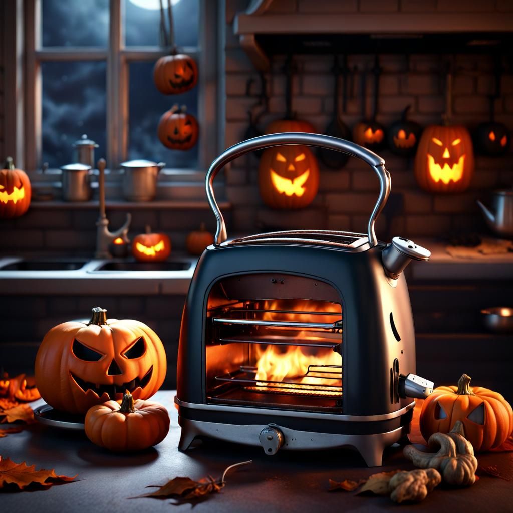 Spooky Haunted Kitchen with Toaster and Kettle