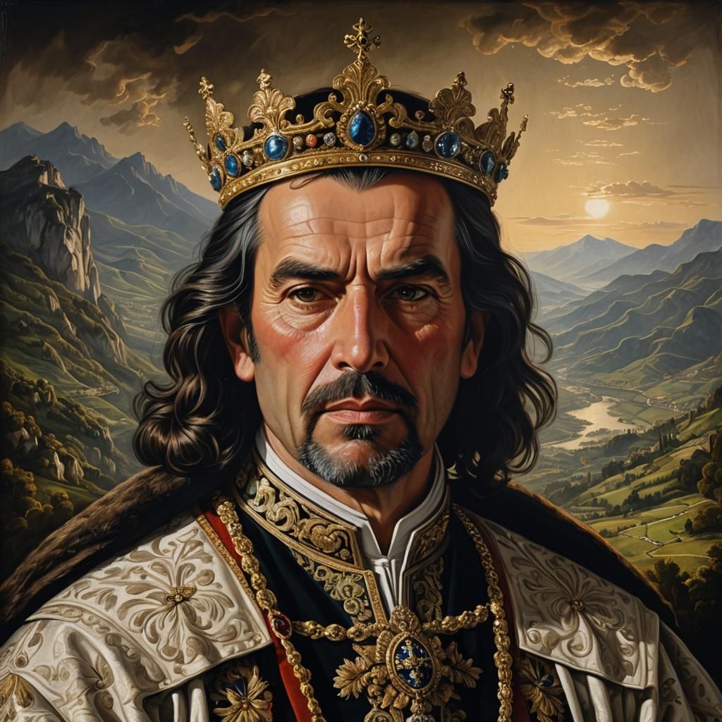 Asturian King Vermudo Fróilaz Portrait in Chiaroscuro Style