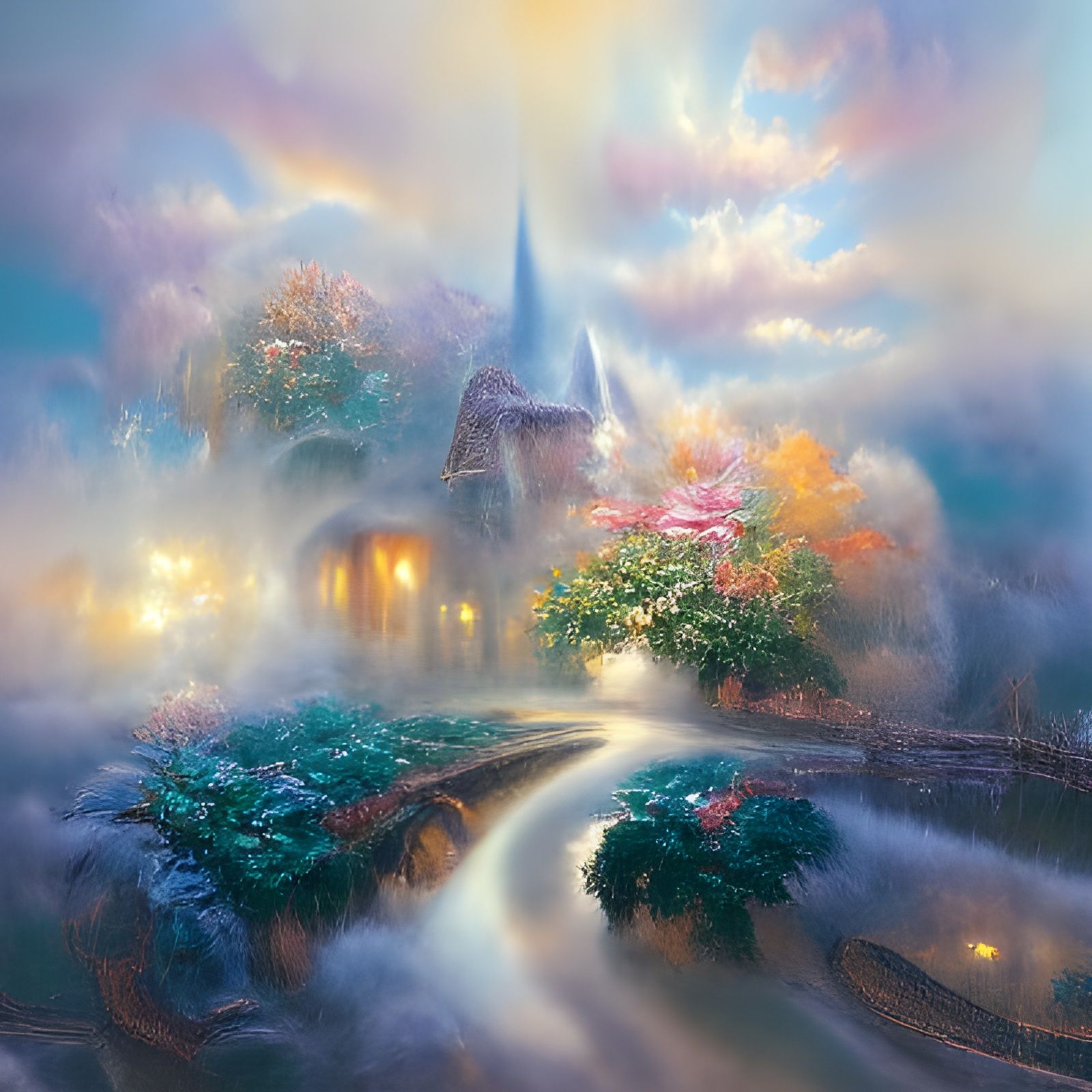 Ethereal Fantasy Landscape in Kinkade Style