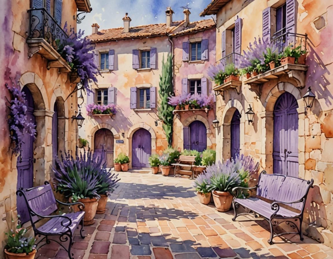 Idyllic Provence Village in Impressionist Watercolor