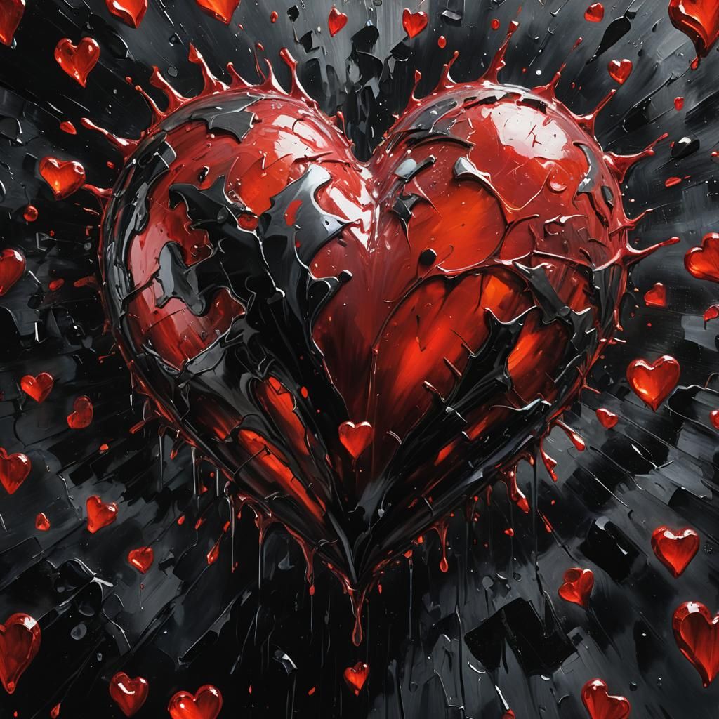 Glowing Red Heart Oil Painting with Shimmering Light