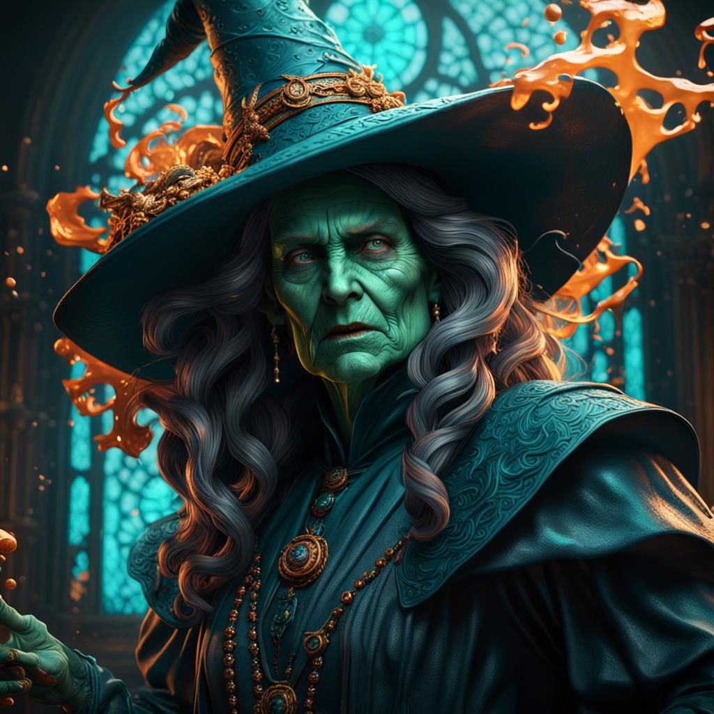 Epic Dark Witch Close-Up: Magical CGI Fine Art