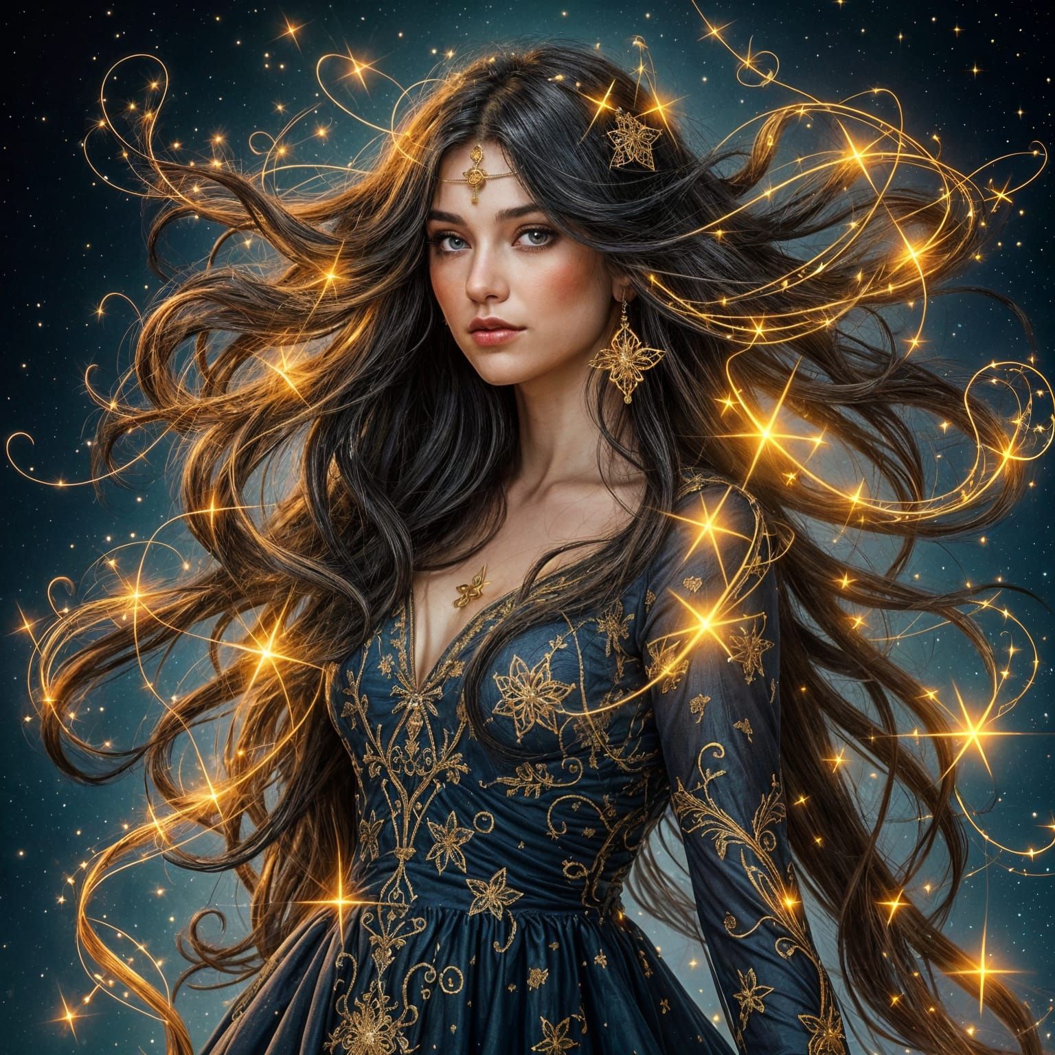 Celestial Goddess in Golden Aesthetic