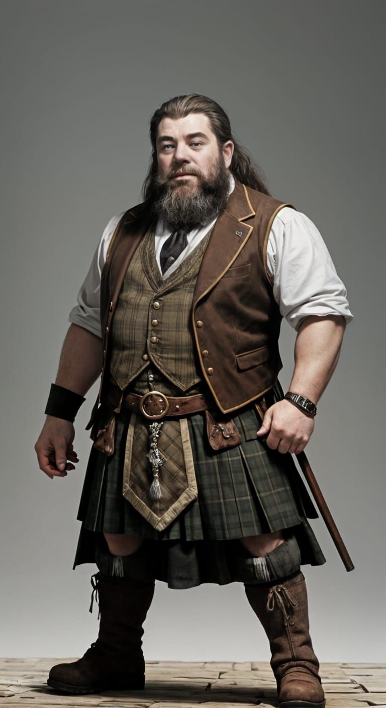 Dwarf Peter Michael Cavendish in Traditional Highland Attire