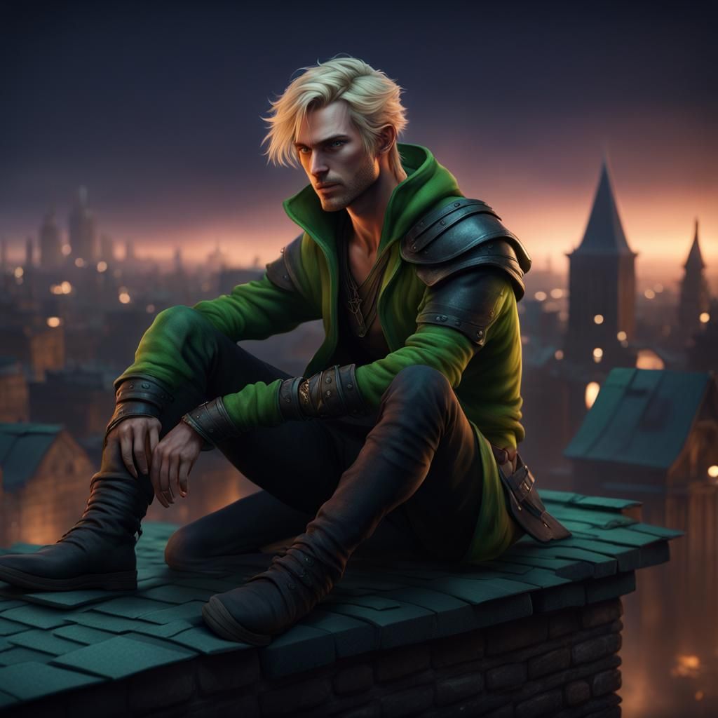 Rogue in Fantasy City at Night