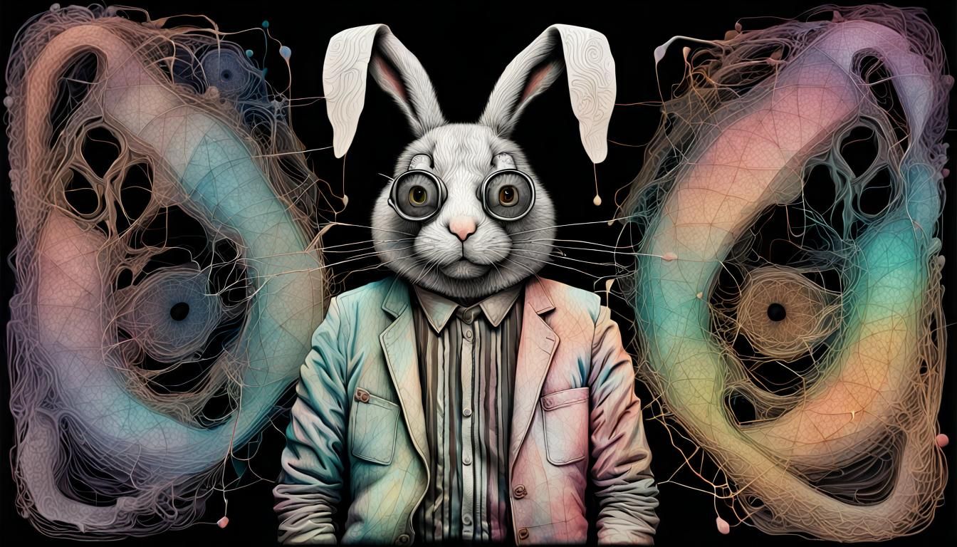 Confused Rabbit in Piercing Grunge Art Style