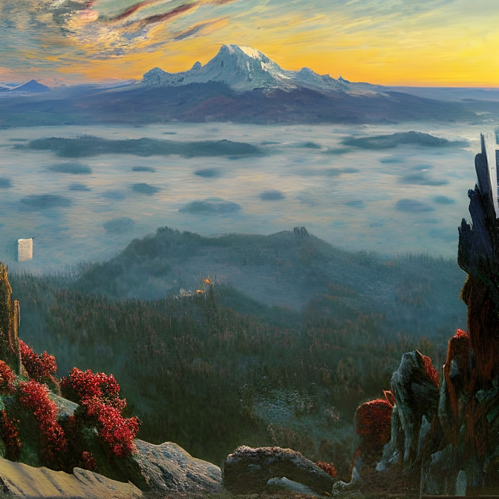 Mountain View at Sunset: Impressionistic Surreal Landscape