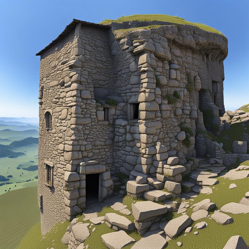 Abandoned Stone House and Wizard's Tower on Cliffside