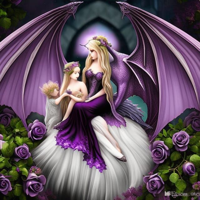 A beautiful family scene in the mystical fairy wonderland