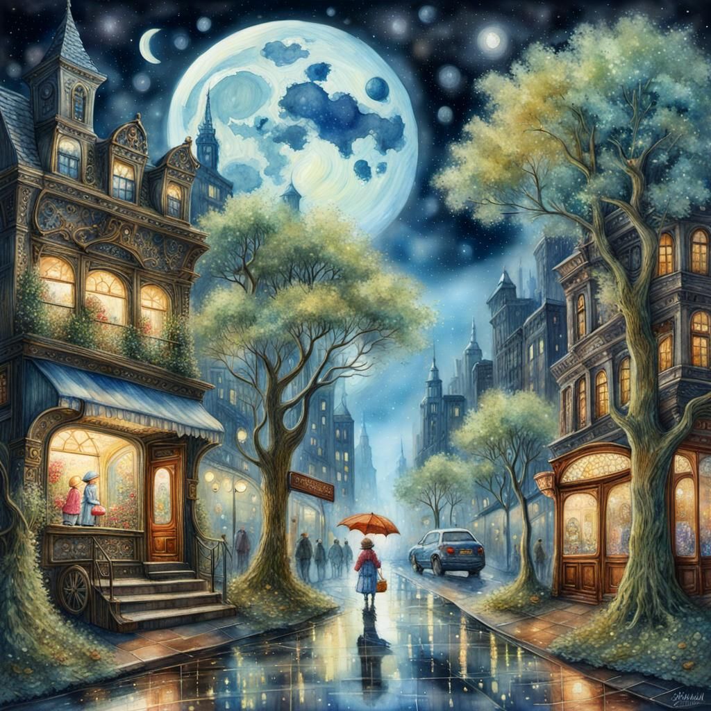 "Romantische Nacht in der viktorianischen Stadt”