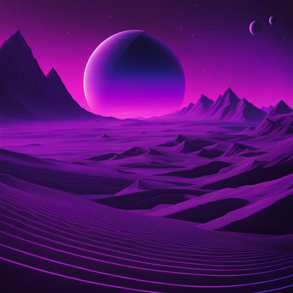 Surreal Purple Moon Bending Spacetime in Vaporwave Style