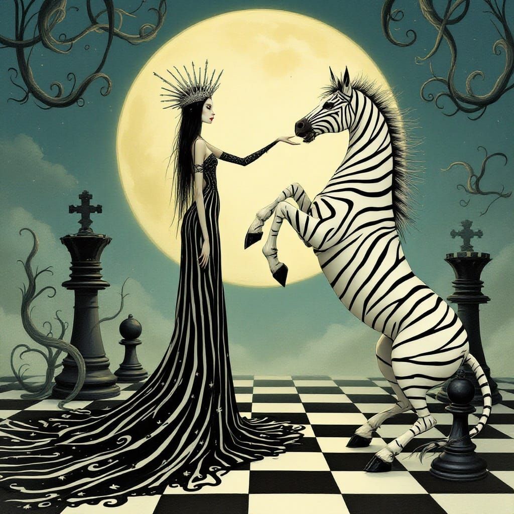 Elegant Gothic Queen in Stylized Moonlit Fantasy