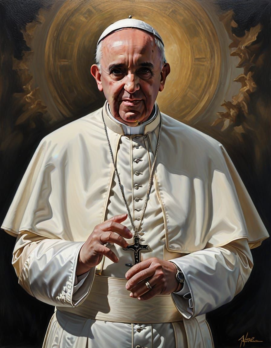 Pope Francis in a Traditional Oil on Canvas Portrait