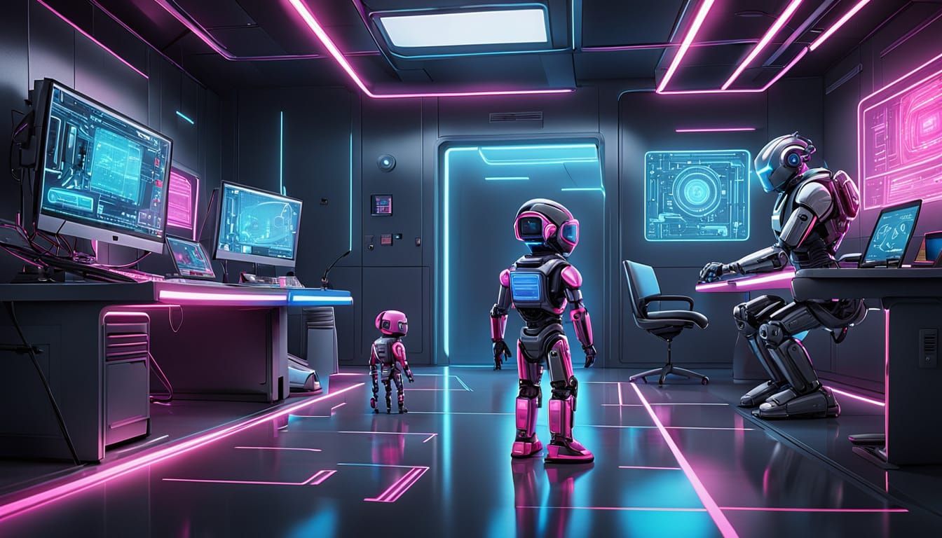 Toddler vs Robots in Sci-Fi Office