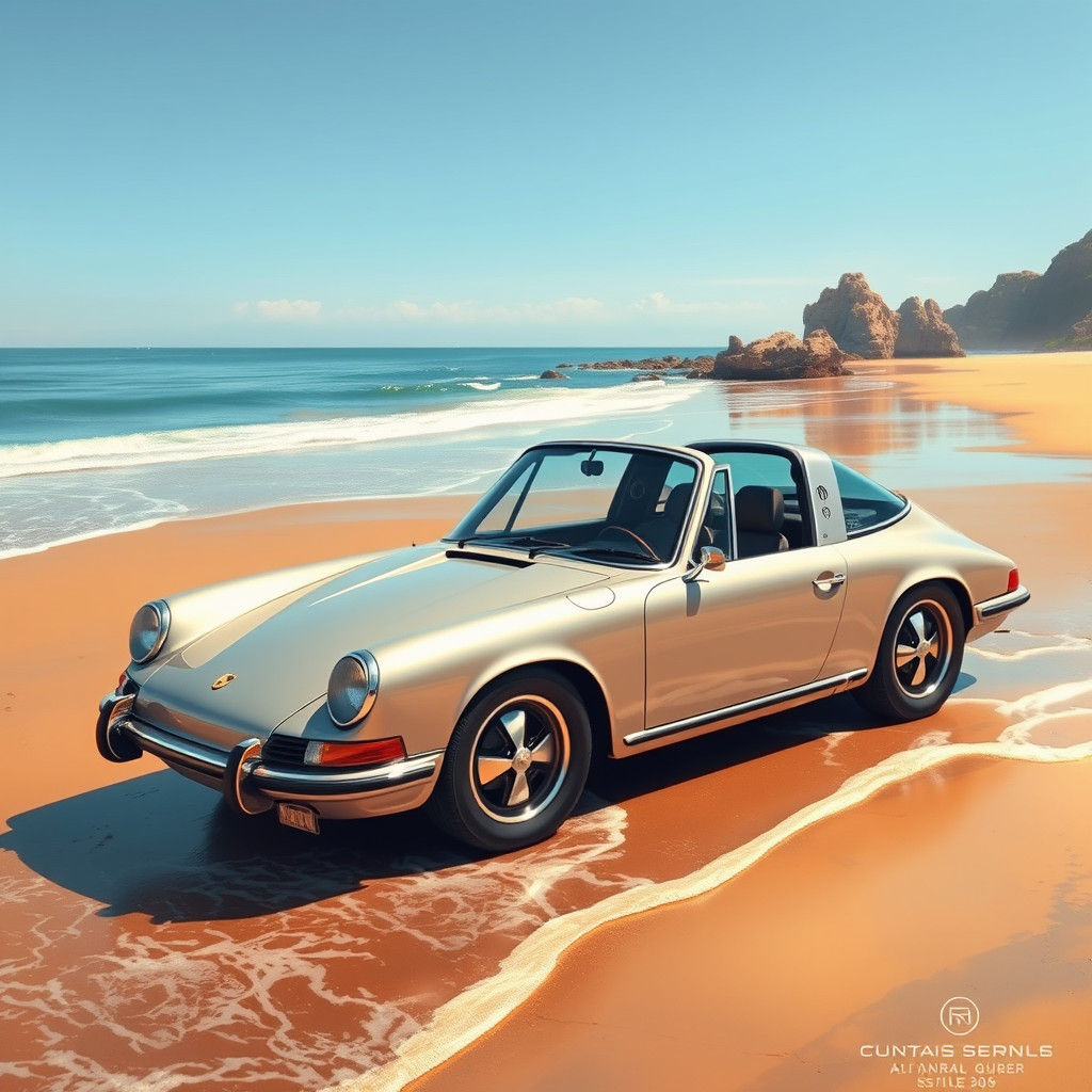 Porsche 912 Targa on a Sunny Beach