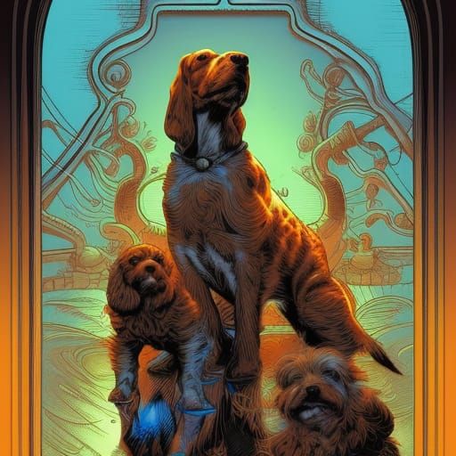 Dogs in Comic Book Art Style
