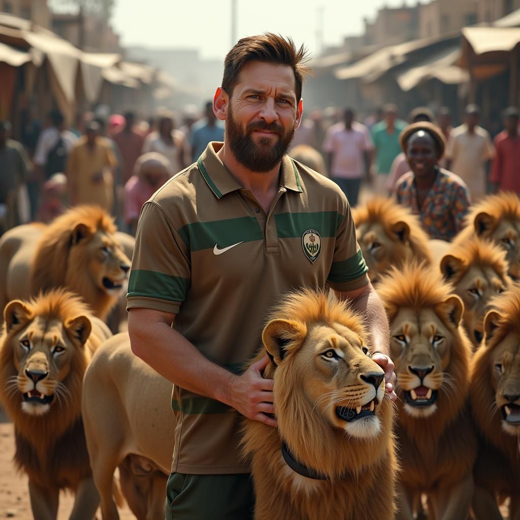 Messi Among Lions in Bustling Market