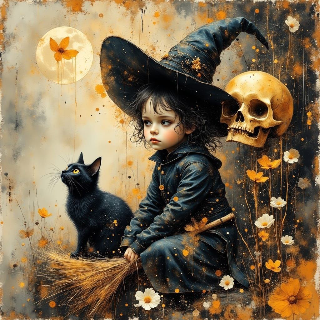 Witch with Cat: Glitch Art Fusion