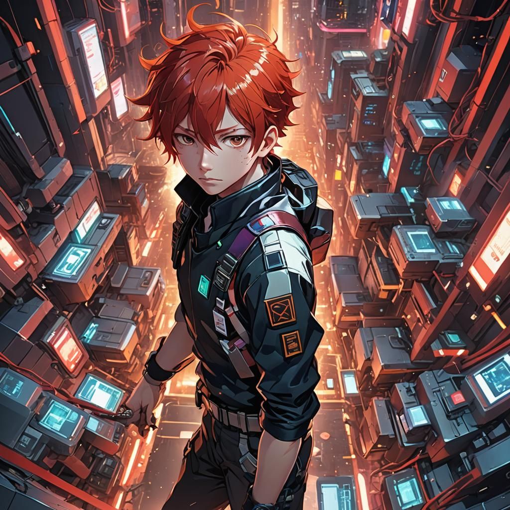 Anime Boy in Futuristic Setting Concept Art