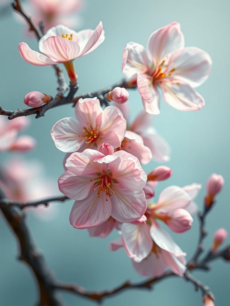 Delicate Cherry Blossoms: Charcoal Drawing