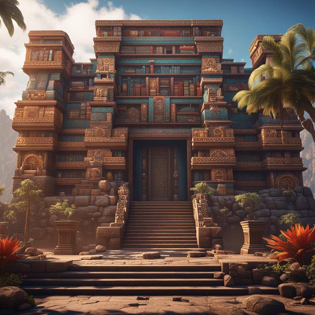 Modern Aztec Library: Detailed Matte Painting