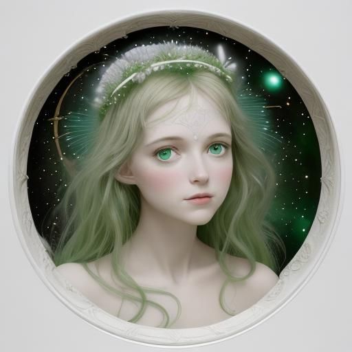 Surreal Woman with Cosmos Bubble in Dream Landscape