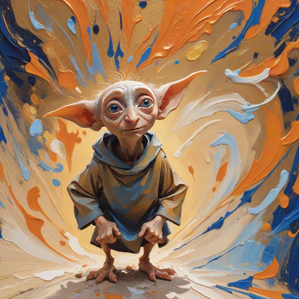 Happy Dobby the House Elf in Gouache Style
