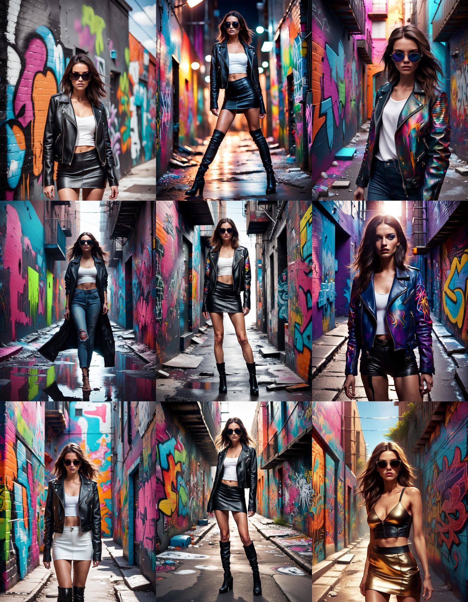Urban Chic Street Fashion in a Vibrant Graffiti Alley