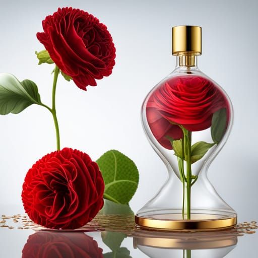 Stylish Perfume Bottle with Roses in Art Deco Style