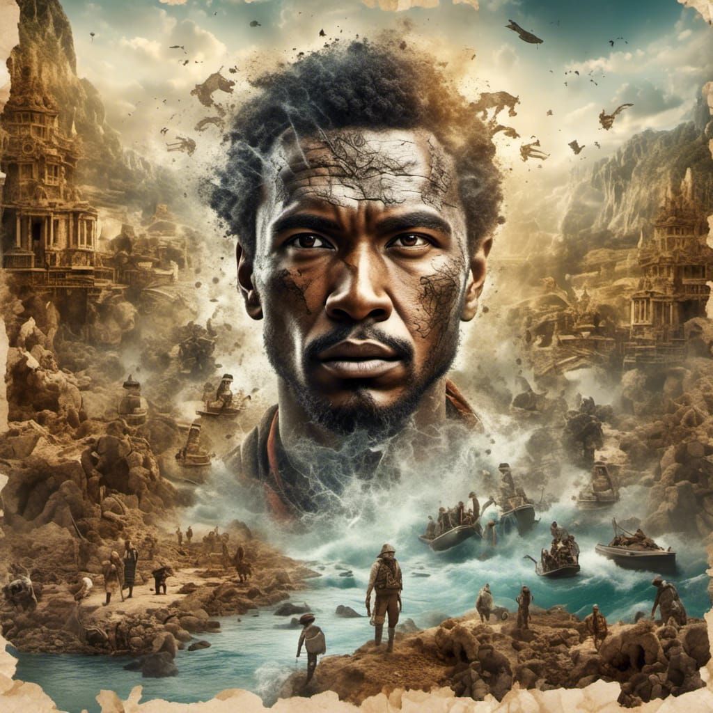 Detailed Double Exposure Collage in Mixed Media