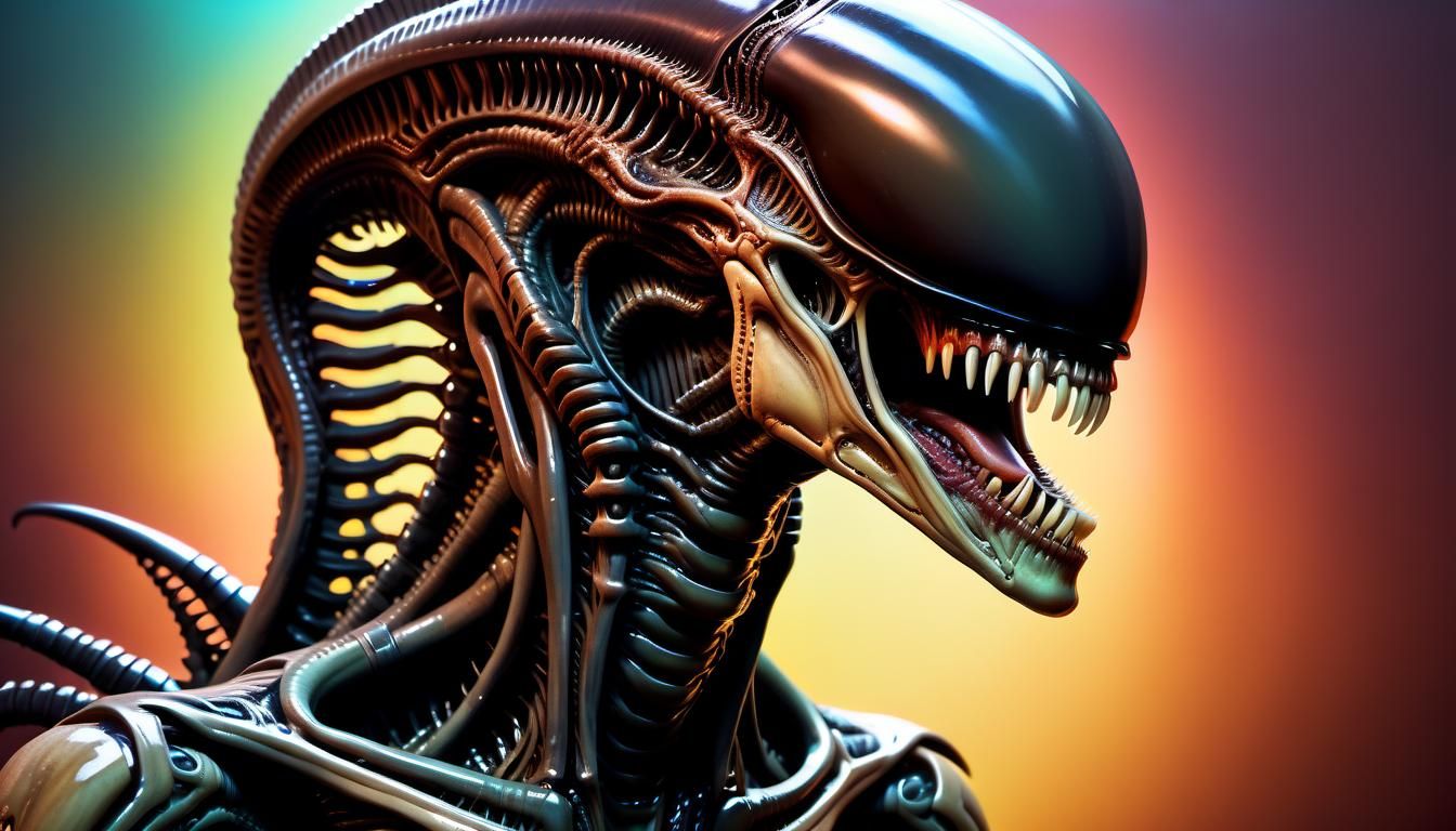 Hyperrealistic Wood-Grained Xenomorph Splash Art