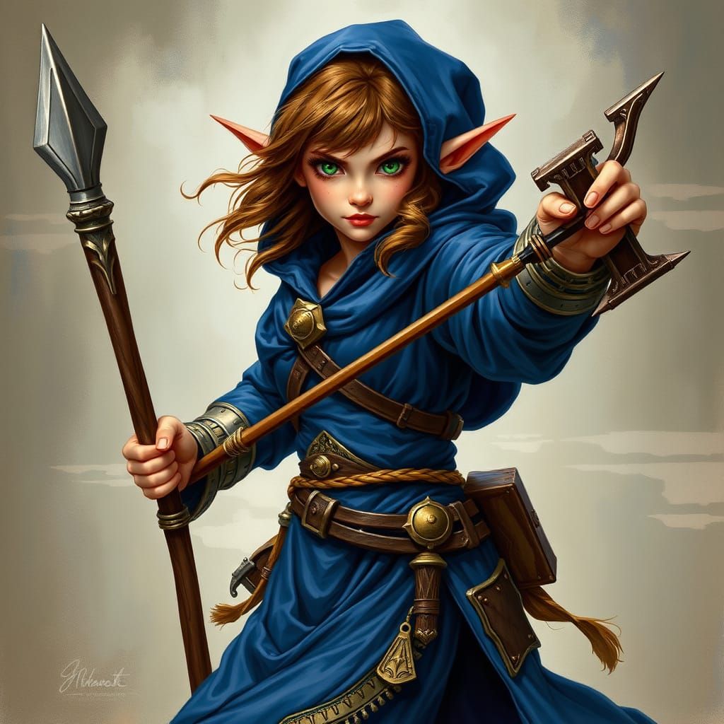 Halfling Magi Elyn in Sapphire Robes, Fantasy Art