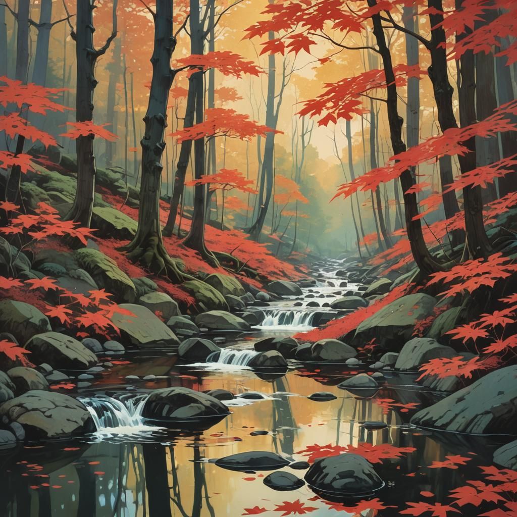 Autumn Maple Leaves in Impressionist Style