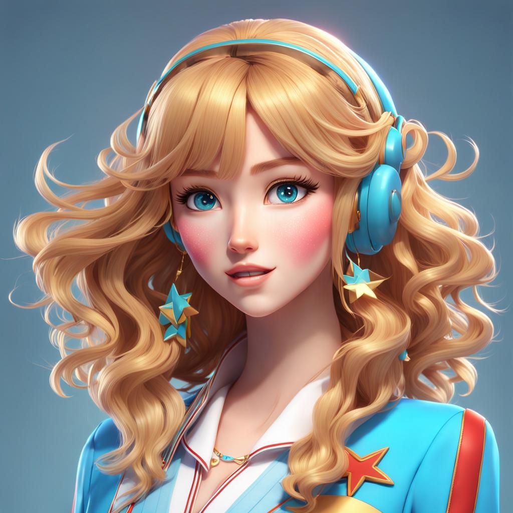 Anime Girl in Star Clothes, 3D Digital Art