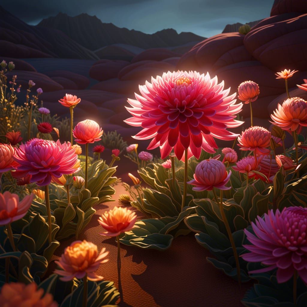 Flowering Desert Heart with Volumetric Lighting