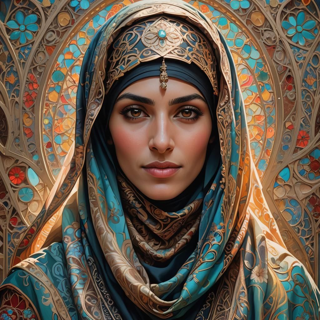 Lebanese Woman in Niqab: Art Nouveau Portrait