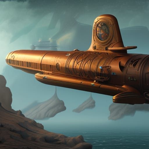 Art Nouveau Submarine: Detailed Matte Painting