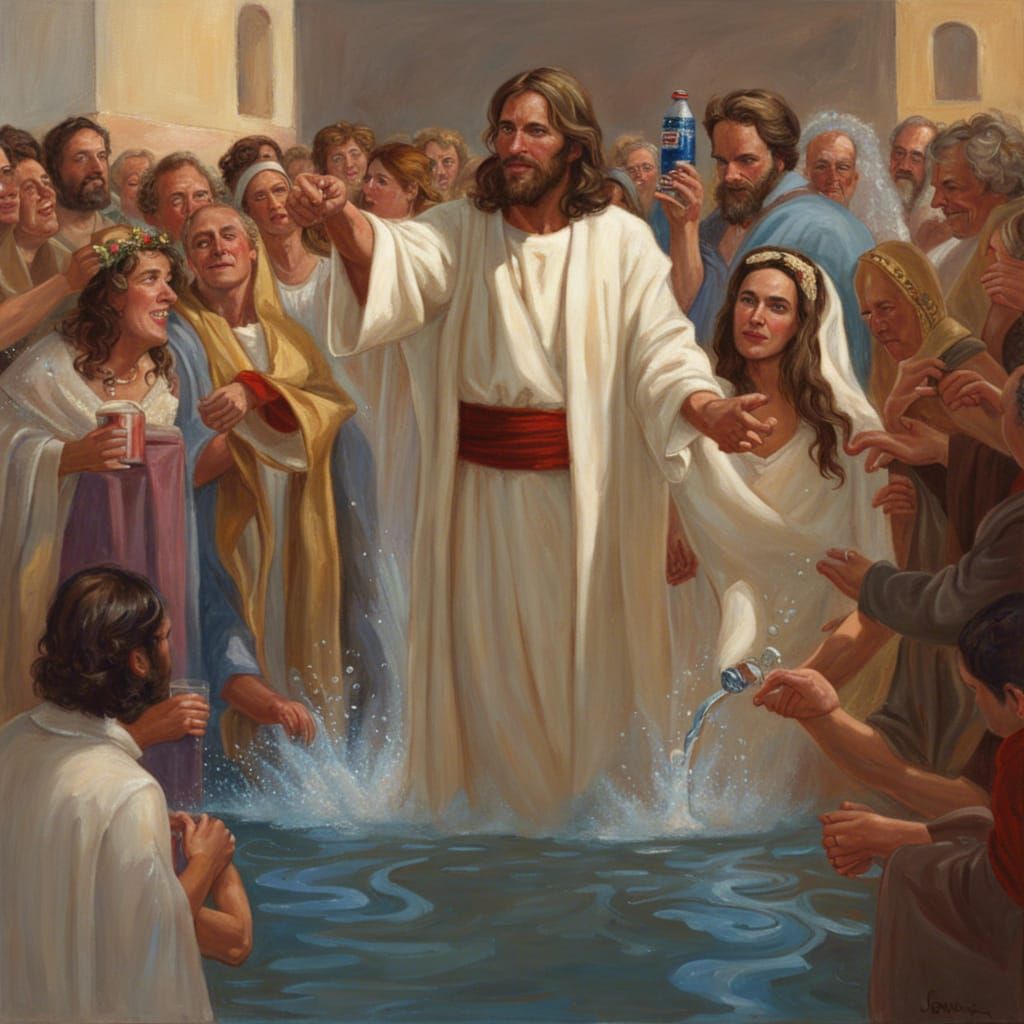 Jesus Turns Water into Pepsi: Oil Painting