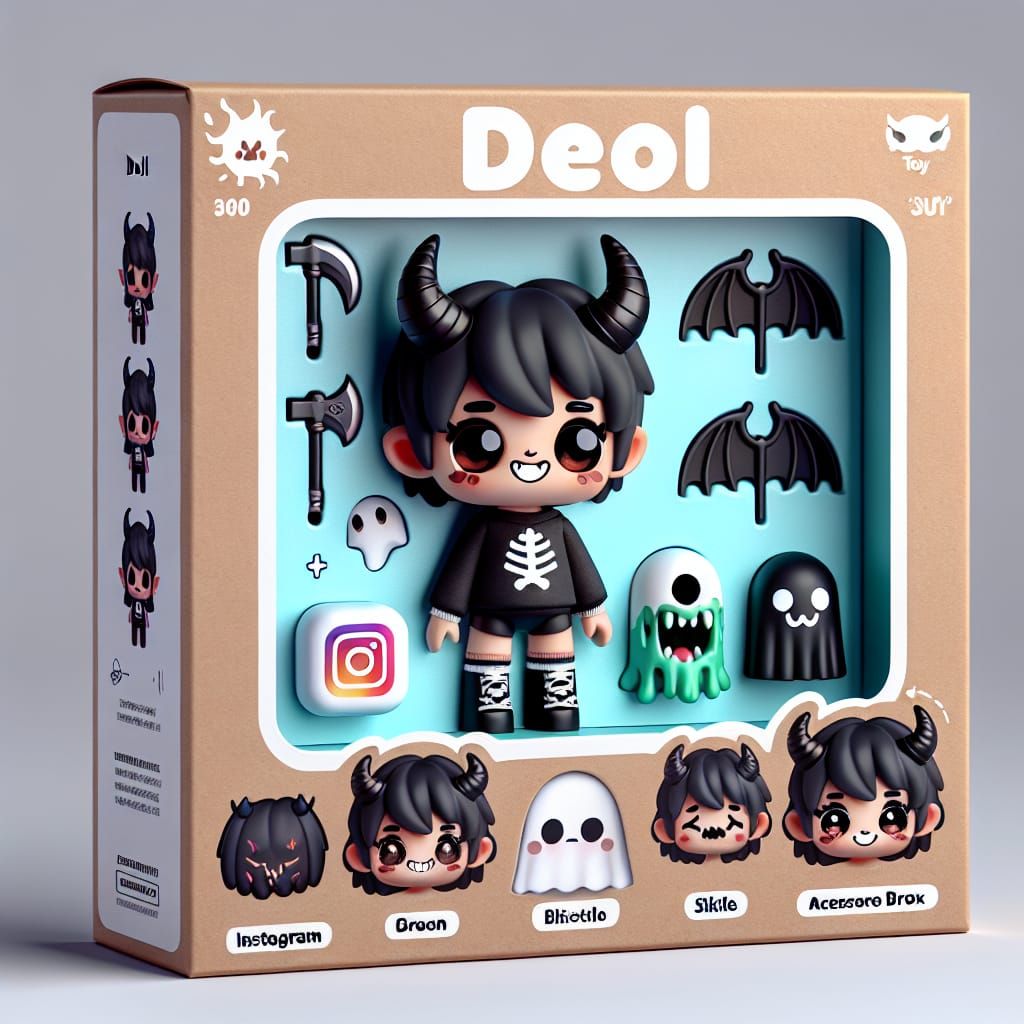 Cute Demon Doll Character in Modern Horror Packaging