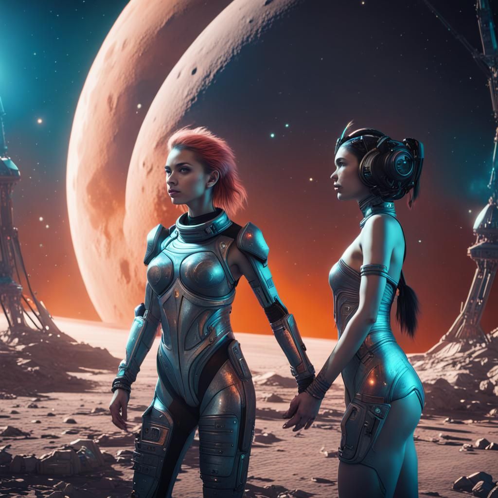 Earth Girl Meets Cyber Girl on Moon