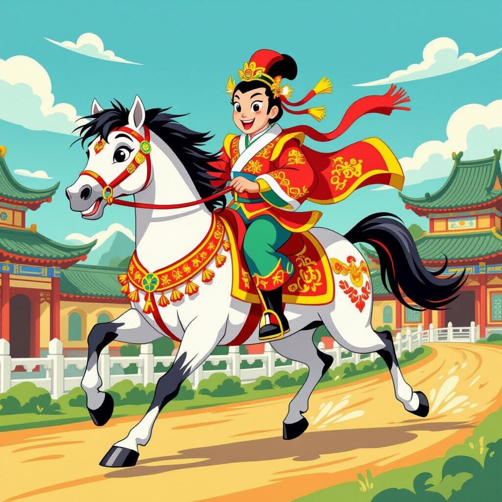 Cartoon Horse in Traditional Chinese New Year Clothing