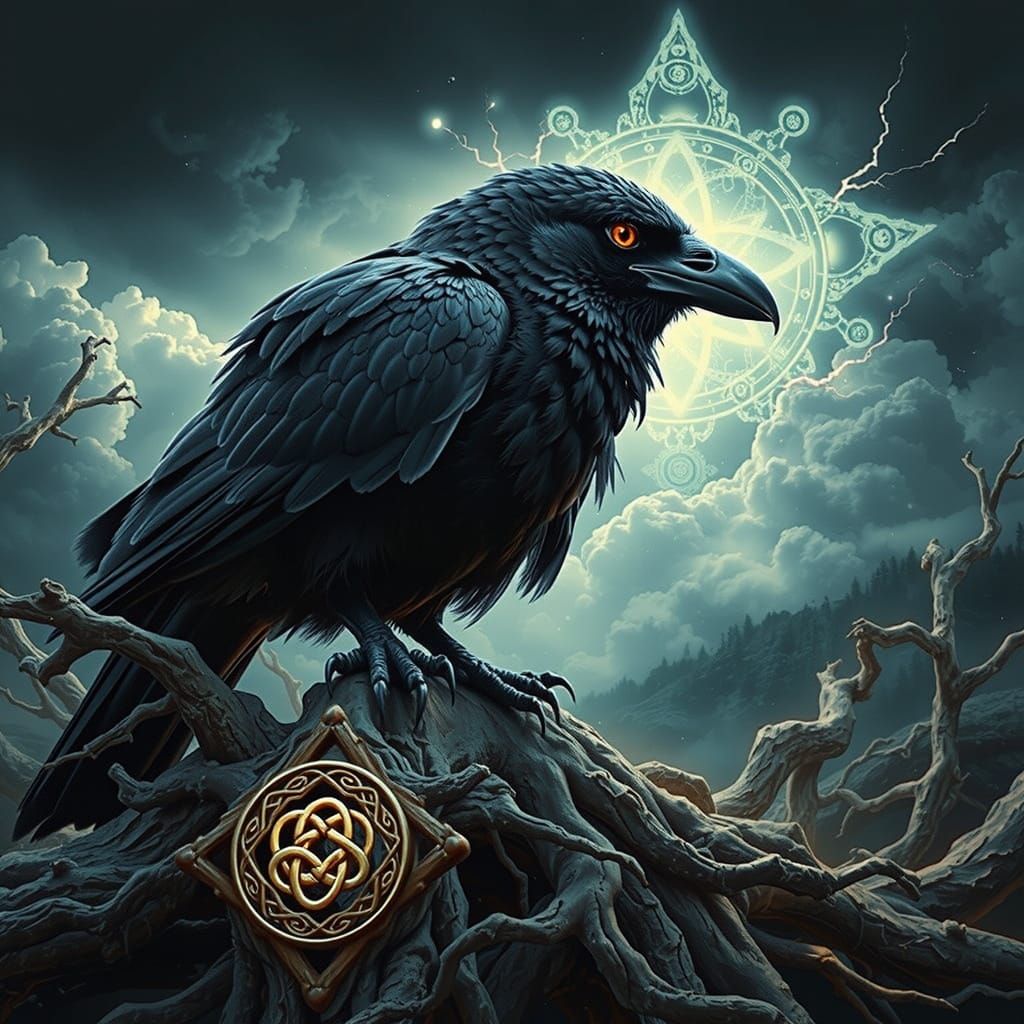 Odin's Raven Perched on Celtic Roots