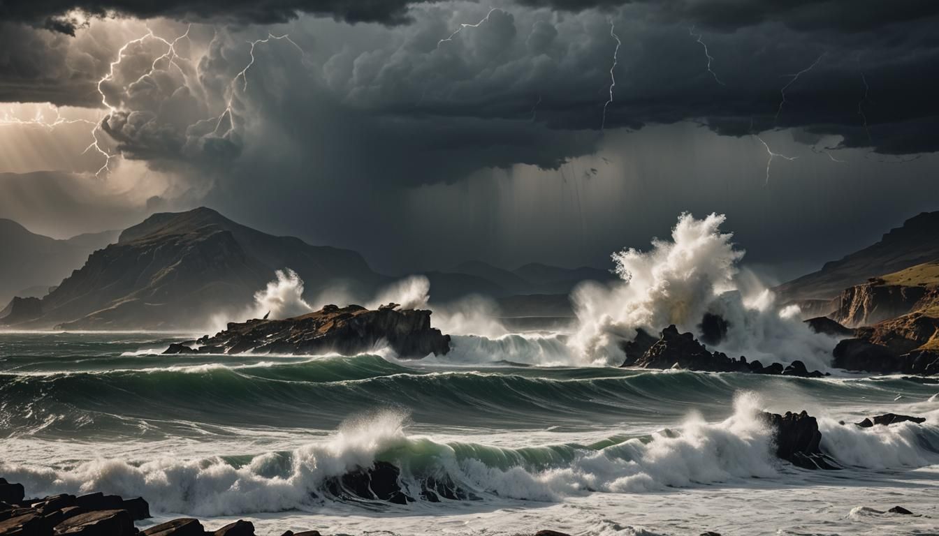 Dramatic Stormy Seascape in the Style of Ansel Adams