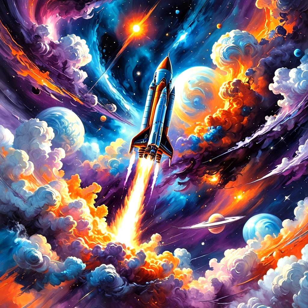 Detailed Space Rocket and Planet Art